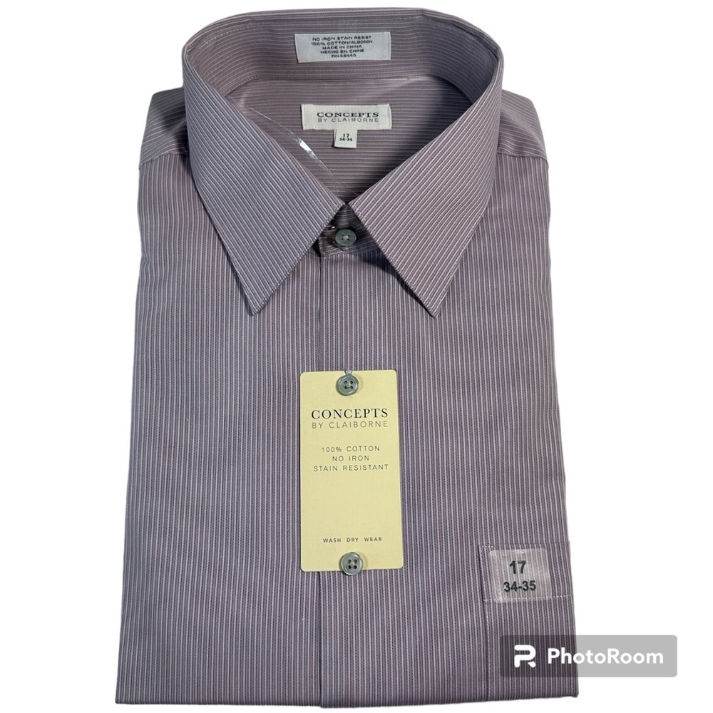 🔵 CONCEPTS by Liz Claiborne Fitted Long Sleeve Purple Dress Shirt Size 17 34/35